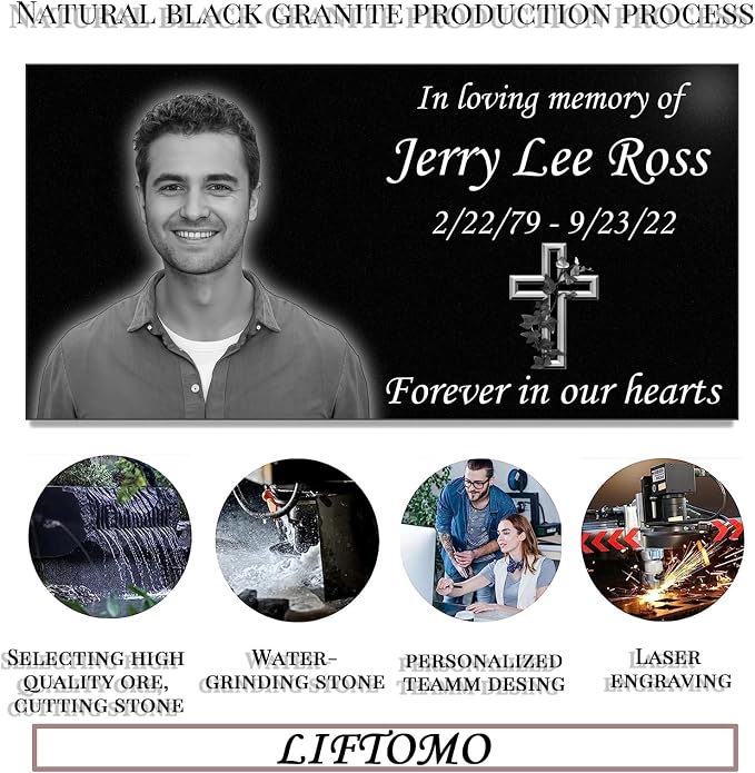 Personalized Memorial Stones,headstones for Graves,Grave Markers for Cemetery for Humans,Black Granite Headstone,Grave Marker,Cemetery headstones,Outdoors Grave Plaques