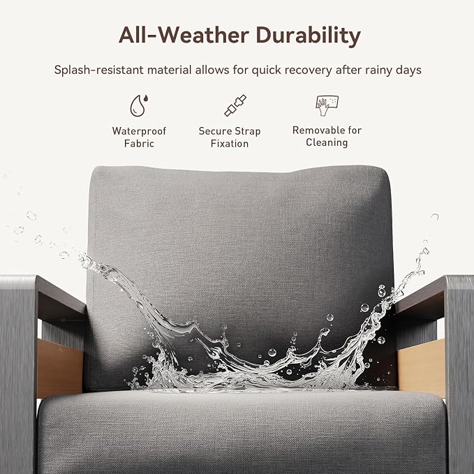 Aoxun Aluminum Patio Furniture Set, 4 Seats Sectional Metal Patio Furniture with Coffee Table and Thick Cushions, Modern Outside Sectional Set for Backyard/Garden/Poolside, Dark Grey
