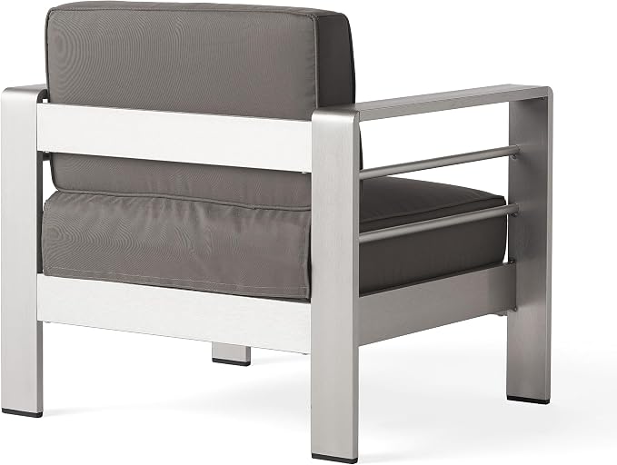 Christopher Knight Home Crested Bay Aluminum Patio Chat Set, 5-Pcs Set, Khaki / Silver