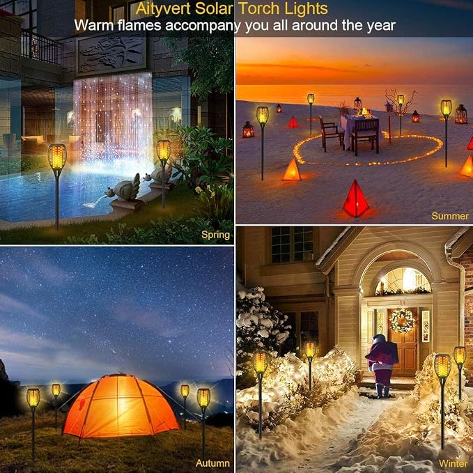 Aityvert Solar Torch Lights 43" Flickering Flame Outdoor Waterproof 6 Pack | 96 LED Higher & Larger Solar Flame Lights,10-12 Hours Runtime Auto On/Off for Yard Garden and Halloween Decor