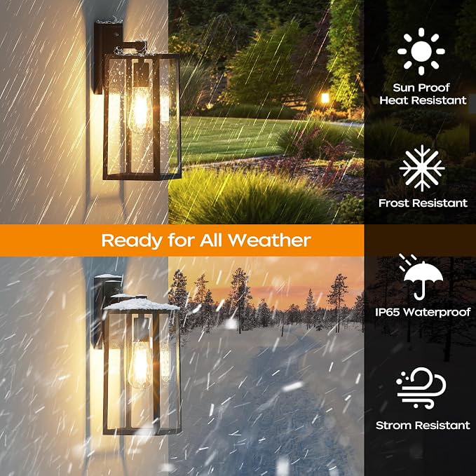 Dusk to Dawn Outdoor Light Fixtures Wall Mount, Sensor Porch Lights, Anti-Rust Exterior Wall Sconce Lighting Lamp, Waterproof Wall Lantern for Doorway, Garage, 2-Pack