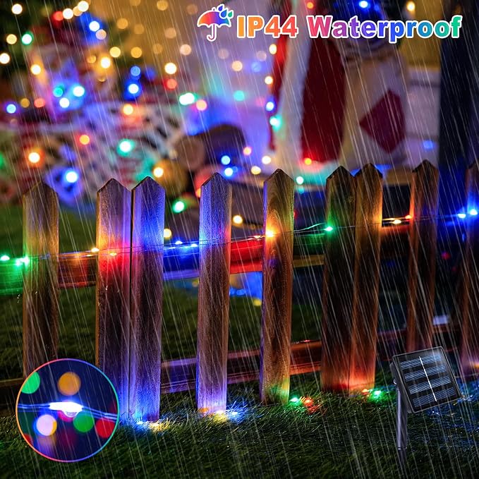 JMEXSUSS 2 Pack Solar Fairy Lights, Each 33FT 100 LED, Multi-Colored | Outdoor Waterproof, 8 Modes Solar Christmas String Lights for Outside Yard Patio Tree Garden Christmas Decorations