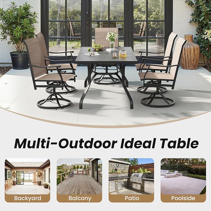 Soohow Outdoor Dining Table 60"x35", Rectangle Patio Table with 1.57" Umbrella Hole, Outdoor Metal Tables for Patio, Graden, Backyard and Poolside, Weather-Resistant
