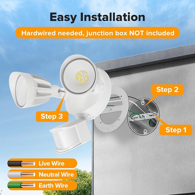 UME LED Security Light Motion Sensor Outdoor Lights, 27W 3500LM, 5000K, IP65 Waterproof, Dusk to Dawn, 2 Head Motion Detector Flood Light for Outside, Garage, Yard (White)