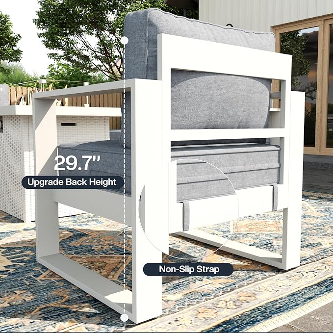 4 Piece Modern Aluminum Patio Furniture Set with Fire Pit Table, Outdoor Patio Sectional Conversation Metal Seating Sets with Olefin Cushion