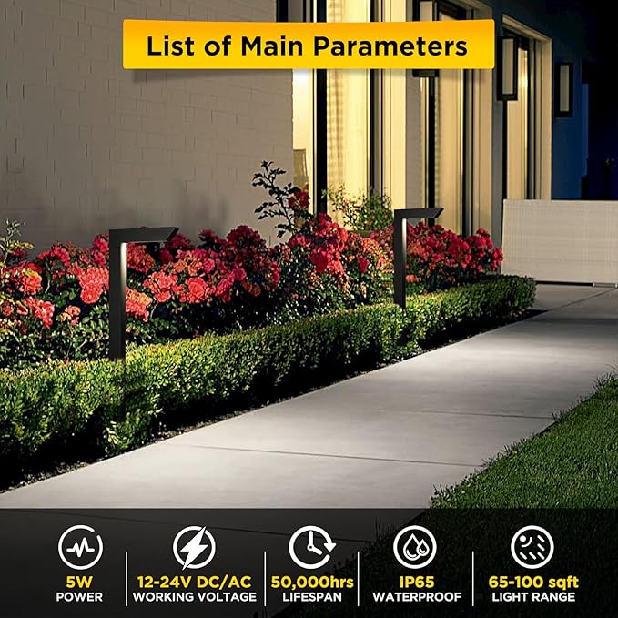 3CCT LED Low Voltage Landscape Pathway Light, 12V Premium 3000K/4000K/5000K Selectable Path Lights Wired, Modern Walkway Lights Outdoor, Higher Housing with Larger Stake (19.71IN, 12pack)