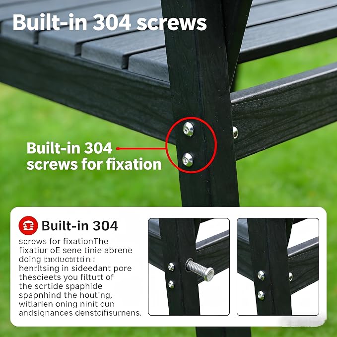 7-Pcs Outdoor Patio Dining Table Set of 6, Outdoor Patio Rectangular 66.9'' Dining Table and Armchair for Garden Backyards Pool Side, Waterproof HDPE Material & 1.95'' Umbrella Hole, Black