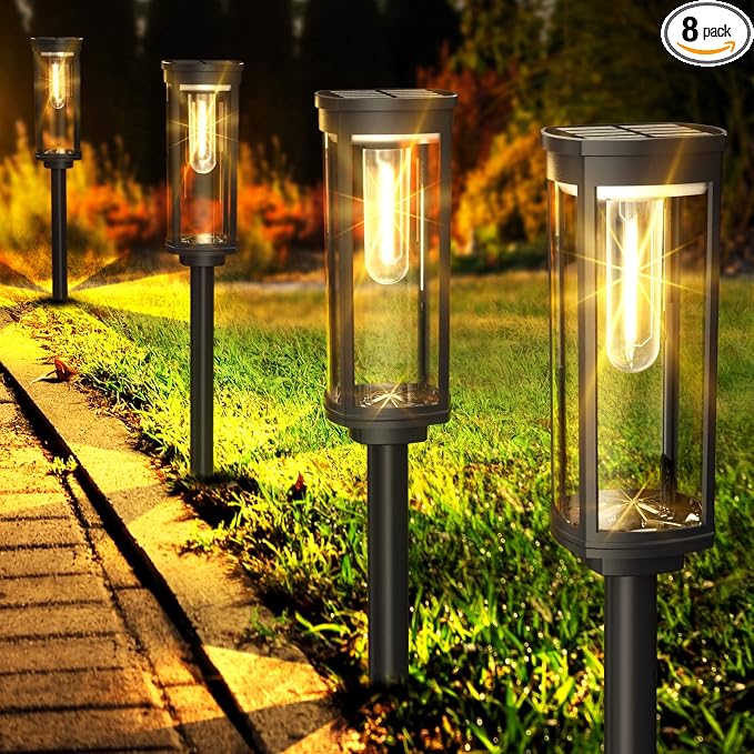 COXSENI Solar Pathway Lights Outdoor Waterproof Warm White, 8 Pack | Bright LED, 3000K, IP65, Solar Powered Landscape Lights for Path, Driveway, Lawn, Patio, Sidewalk, Yard, Walkway