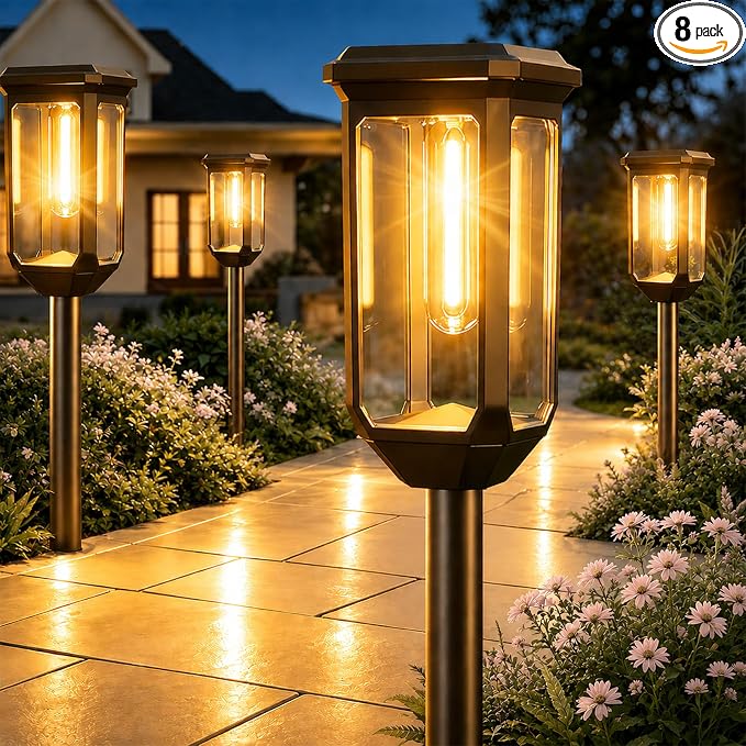 Tenmiro Solar Pathway Lights Outdoor 8 Pack, Bright Solar Garden Lights | IP65 Waterproof Shatterproof, Auto On/Off Landscape Lighting for Yard Lawn Patio Walkway Driveway Decor 3000K