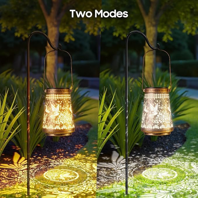 4 Pack Solar Lanterns Outdoor Waterproof, Birthday Gifts for Women Mom | Hollow-Out Metal Hummingbird Lantern, 2 Lighting Modes, Outside Hanging Solar Lights for Christmas Decorations, Garden Decor