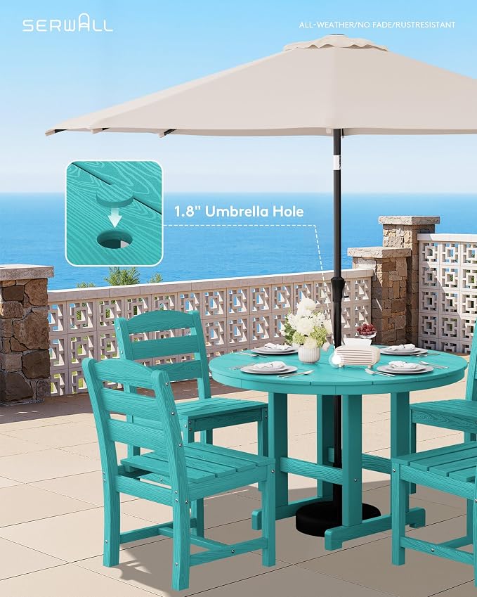SERWALL 5-Piece Patio Dining Sets, HDPE Outdoor Table and Chairs Furniture Set, 45" Round Dining Table and 4 Armless Dining Chairs, Aruba