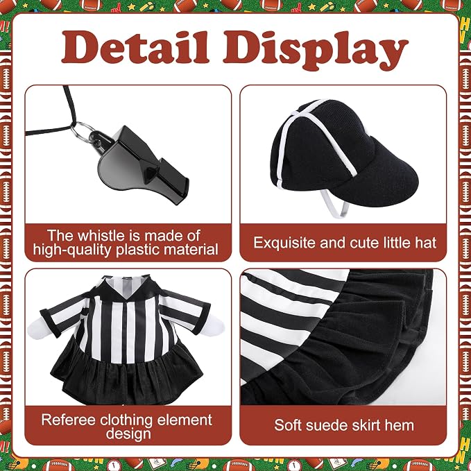 3 Pcs/Set Referee Porch Goose Outfits, Lawn Goose Statue Women Referees Costume, Garden Goose Clothes Referee Dress Hat and Whistle for 23" Statue Halloween Sports Season Outdoor Patio Yard Decor
