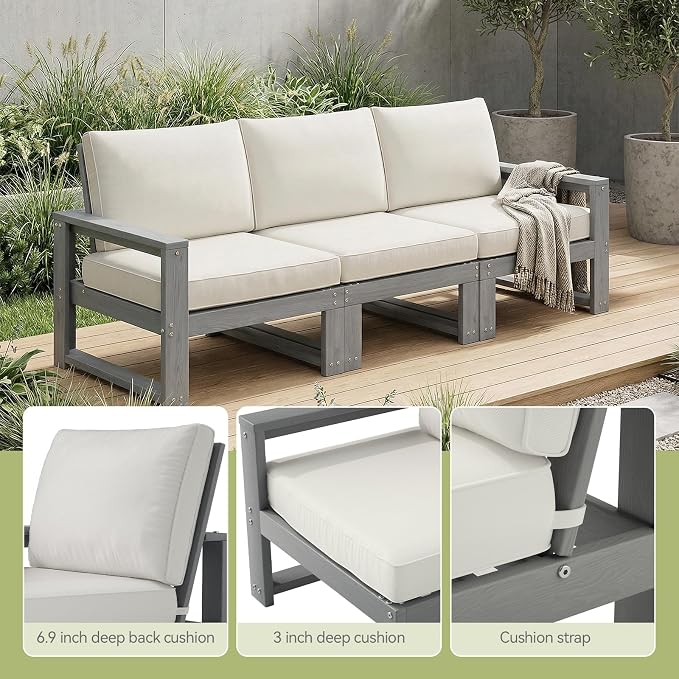 9-Piece Patio Furniture Set,HDPE Outdoor Furniture with Coffee Table,Outdoor Couch Sets with Cushions,Patio Sectional Sofas for Porch,Backyard,Deck,Grey
