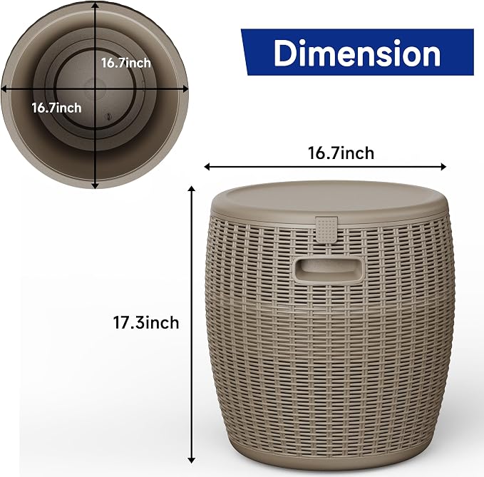 EasyUp Outdoor Cooler Side Table – 17 Inch Resin Ice Cooler Table for Wine, Champagne, and Beverages – Elegant Party, Wedding, and Home Cool Bar (16.73 x 16.73 x 17.32 Inches, 8.16 lbs) (Grey)