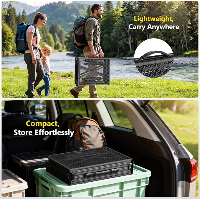 Raynesys Tri-fold Camping Table, 35.43"x15.75", Aluminum Frame Folding Tables, 3 Heights Adjustable Grill Table with Storage Bag, Portable Handle for Picnic Cooking BBQ Camping Outdoor, Black