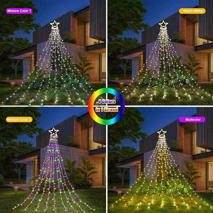 Christmas Decorations, Outdoor Christmas Lights, 320 LED Outdoor Christmas Tree String Lights with Star Toppers [8 Modes& Waterproof] for Xmas New Year Holiday Decor