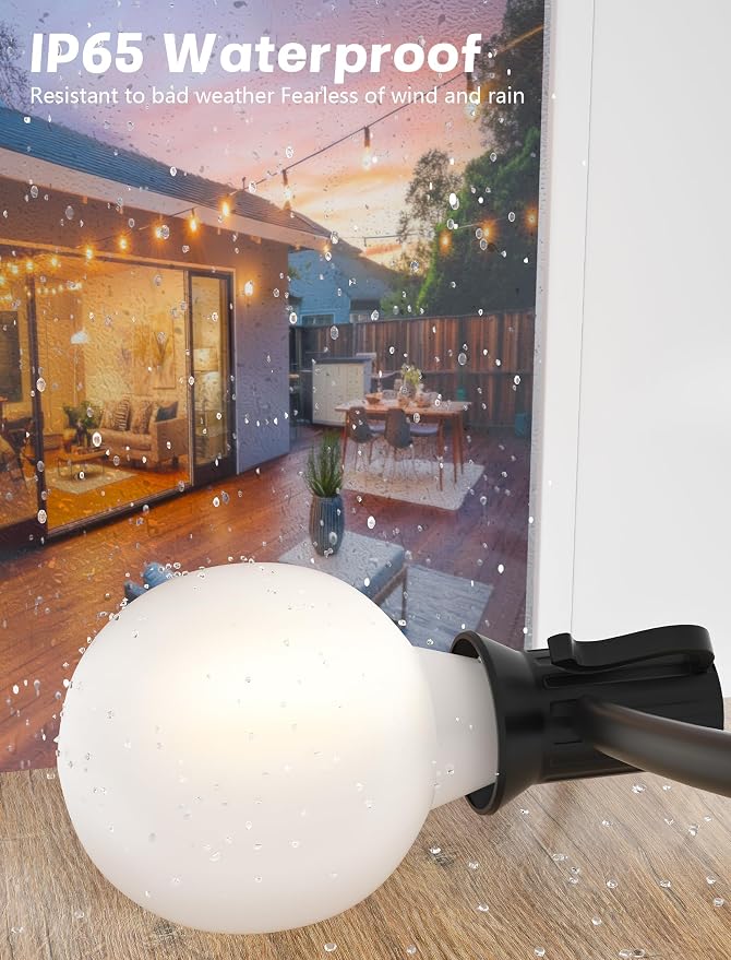 G40 Outdoor Globe Lights, 25FT Globe Christmas Lights with 27 LED Shatterproof Frosted Bulbs (2 Spare), Outdoor String Lights for Party Patio Garden Backyard Bistro Pergola Gazebo Decor, Black Wire