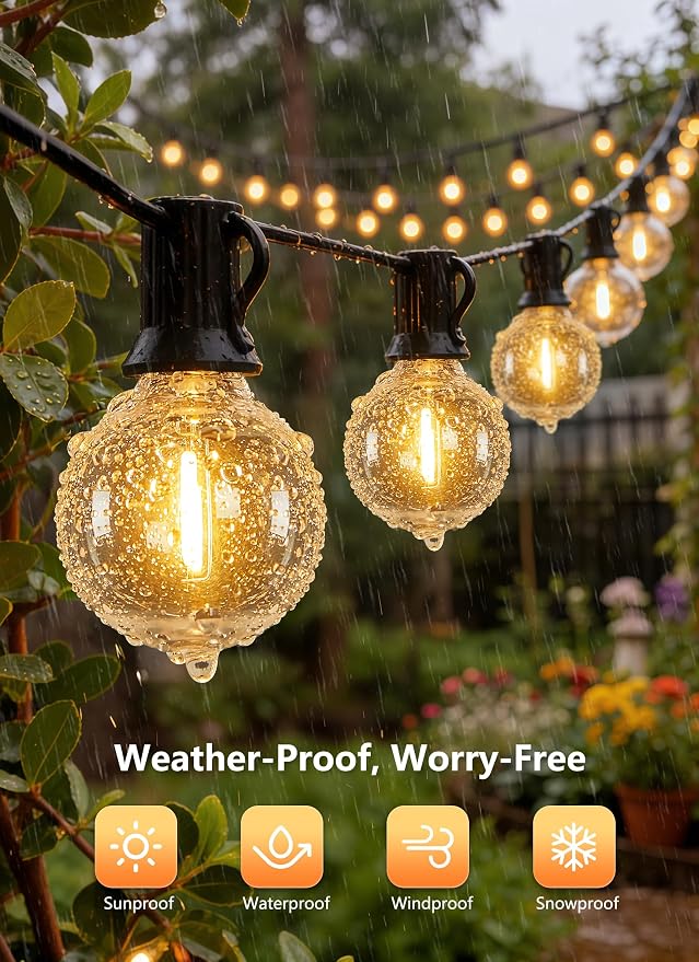 Brightown Outdoor String Lights, 55FT 17 G40 Bulbs Shatterproof Patio Lights, Waterproof Dimmable Hanging Connectable Globe LED Outdoor Lights for Backyard, Bistro, Porch, Deck, Balcony