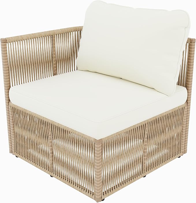 Merax 4-Piece Patio Furniture Set, L-Shaped Outdoor Wicker Modular Sectional Sofa with Thick Cushions and Glass Top Coffee Table, Rattan Patio Conversation Set for Backyard, Garden and Poolside, Beige