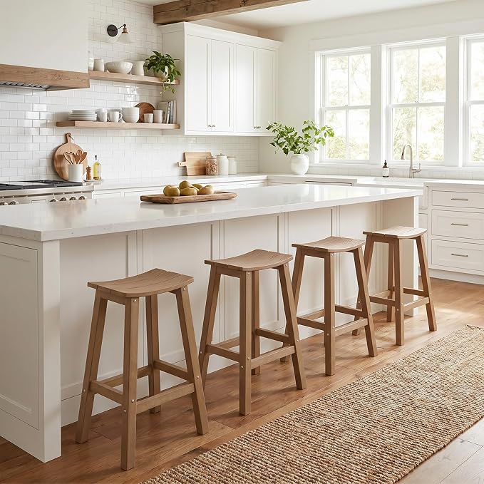 Stoog All-Weather Bar Stools Set of 4, 28" Patio Barstools, Never Rot or Fade, Low Maintenance Outdoor Furniture for Bar, Kitchen Counter & Deck, Teak