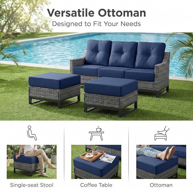9 Piece Patio Furniture Set with 6" Thick Cushions, Weather-Resistant Wicker Swivel Rocker High Back Chairs and Fire Pit Table for Porch Yard Deck