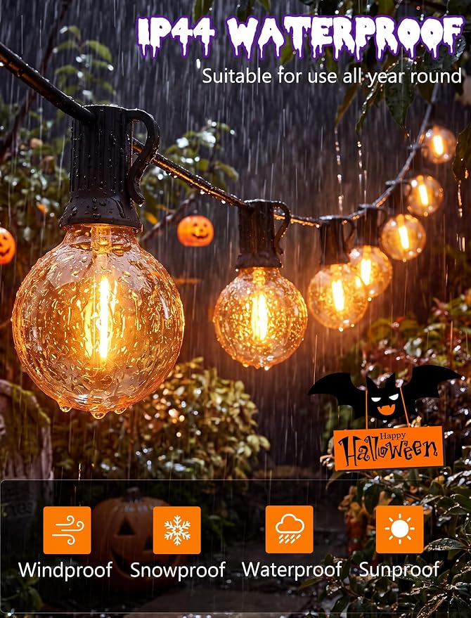 Halloween Orange String Lights, 25Ft G40 Outdoor Halloween Decorations Lights with 27 LED Shatterproof Orange Globe Bulbs, Hanging Patio Lights for Christmas Backyard Holiday Fall Party Garden Decor