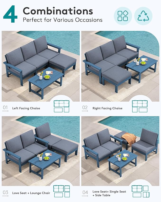SERWALL HDPE Outdoor Sectional with Ottoman & Coffee Table
