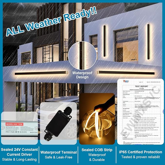 71inch Modern Outdoor Wall Light, IP65 Waterproof Front Door Lights Black Outdoor Wall Sconce, 3000K Acrylic Exterior Lighting Fixtures Wall Mount, LED Long Outside Lights for House Patio
