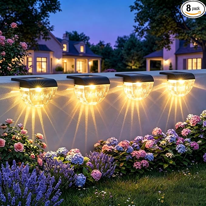 Melunar 8 Pack Solar Deck Lights Outdoor, Solar Step Lights Waterproof for Outside, Yard, Patio, Garden, Pool, Railing, Stairs, Fence (Warm White)