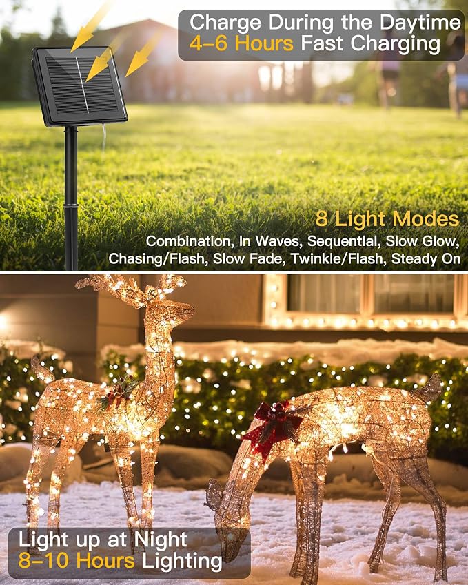Solar String Lights, 4 Packs Total 132Ft 400 LED Fairy Lights Warm White | IP65 Waterproof Twinkle Lights with 8 Modes, Patio Lights for Tree Outside Patio Yard Party Wedding Christmas Decoration