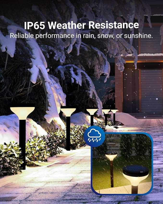 Sunco 6 Pack Round Solar Pathway Lights Outdoor, Dimmable, 2CCT | Bright 120 Lumens, 2700K/4000K, Backyard Landscape Lighting, for Walkways, for Garden Accents, Driveways
