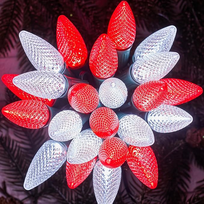 Brightown C9 Christmas String Lights Outdoor Led Fairy Lights Faceted Strawberry Lights Extendable UL Certified for Party Holiday Wedding Christmas Indoor Outdoor Decor