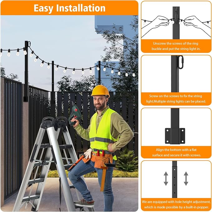 Mutovlin 8 Pack String Light Poles,2.8 Ft Light Poles for Outside String Lights,Outdoor Lights Pole with Fork,Metal Poles Stand for Patio Deck Backyard