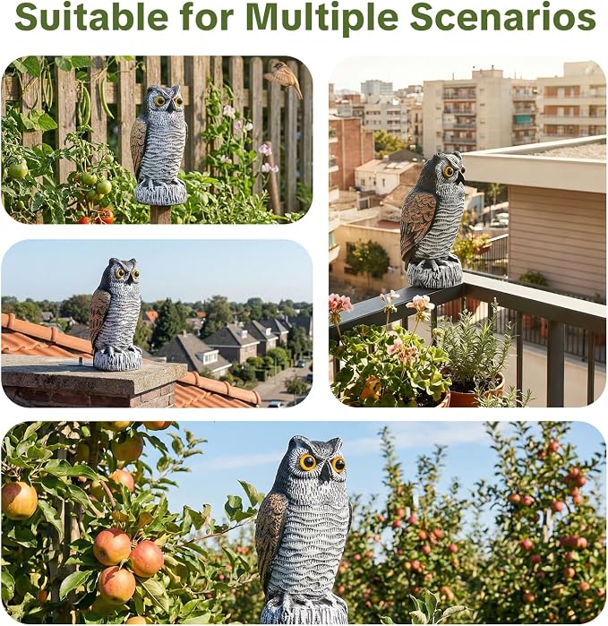 OFFO 2 Pack Fake Owl, Owl Statue for Garden and Yard Decoration, Weatherproof Plastic Outdoor Owl Decor for Porch Pool Patio Yard, 10-Inch Height, Round + Short Ear Owl