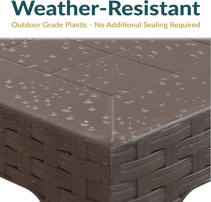 Sunnydaze Adirondack Small Outdoor Side Table for Balcony Essentials - Plastic Square End Table for Outside Patio - Brown - Set of 2