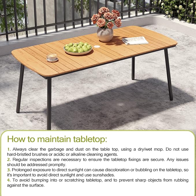 Crestlive Products Outdoor Dining Table for 6, 70In Aluminum Patio Table with Umbrella Hole Weather Resistant Rectangle OutsideTables for Patio Garden Lawn, Brown