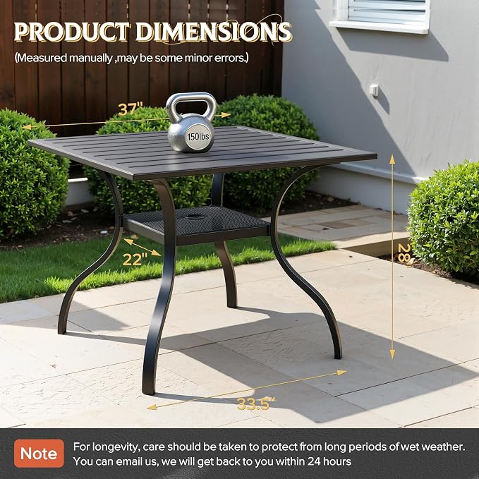 Oakcloud 37" x 37" Patio Dining Table, Outdoor Metal Square Table Patio Furniture Classic Black Table with 1.57" Umbrella Hole, for Garden Backyard Poolside Deck