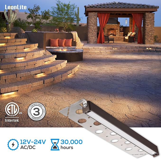 LEONLITE 8-Pack 12 Inch LED Hardscape Lighting, 3W/5W/7W, 2700K Soft White | Update Dimmable Retaining Wall Lights, Low Voltage Landscape Lighting, 12-24V AC/DC Paver Light, Outdoor Step Lights, ETL