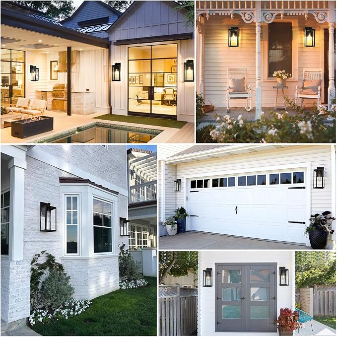SHINE HAI Dusk to Dawn Outdoor Wall Lantern, Double Extra Large Exterior Wall Sconce Fixture with E26 Base, Waterproof Wall Mount Light, Outdoor Lantern for Porch 2 Pack