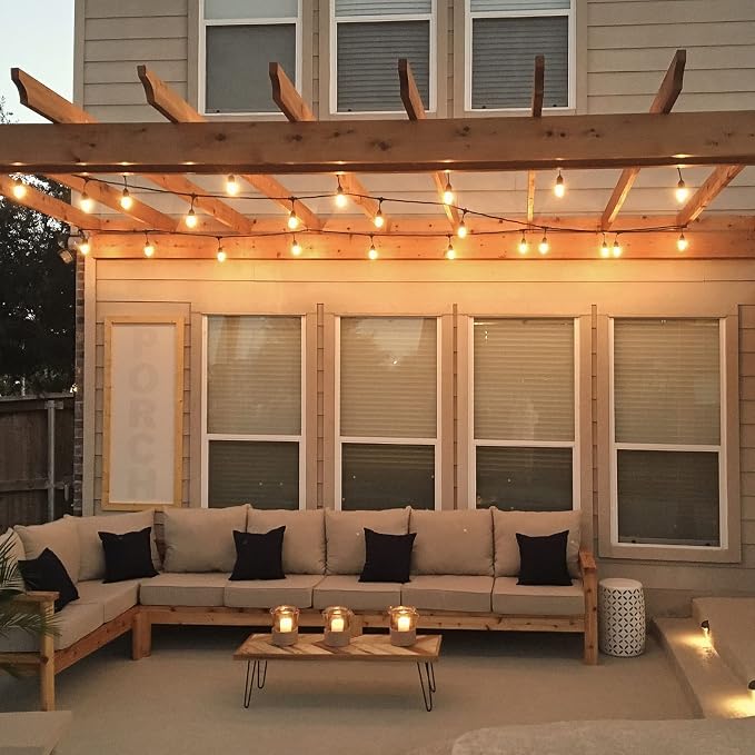144FT(3x48FT) 3 Colors LED Outdoor String Light with Remote, Black | Plug in, Jump/Fade/Static Modes, 2700K/4000K/5000K, 45+3 S14 Bulbs, Waterproof, Dimmable, Connectable, for Balcony Party