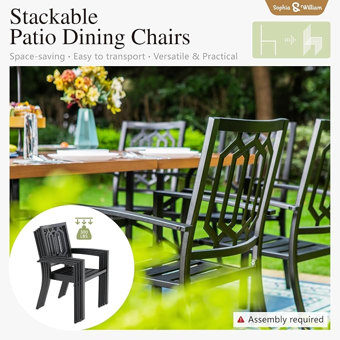 Sophia & William Patio Table and Chairs Set, Outdoor Dining Set for 8, 9 Piece Metal Patio Furniture, 99" Expandable Rectangular Table with Wood-Like Tabletop(Geometry)