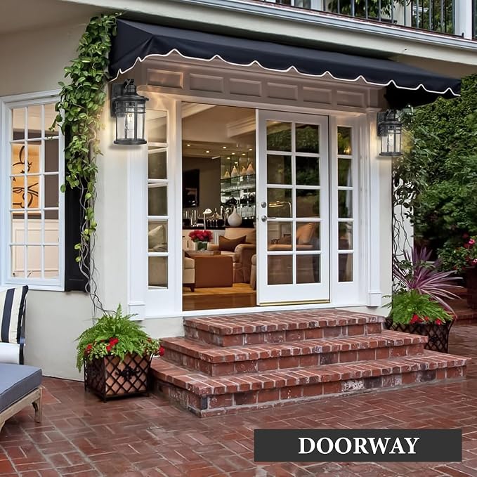 Darkaway Outdoor Porch Lights Wall Mount, Outdoor Light Fixtures Sconces Wall Lighting with Seeded Glass Waterproof Exterior Lights for Patio Yard House Hallway Doorway Garage(2 Pack, Black)