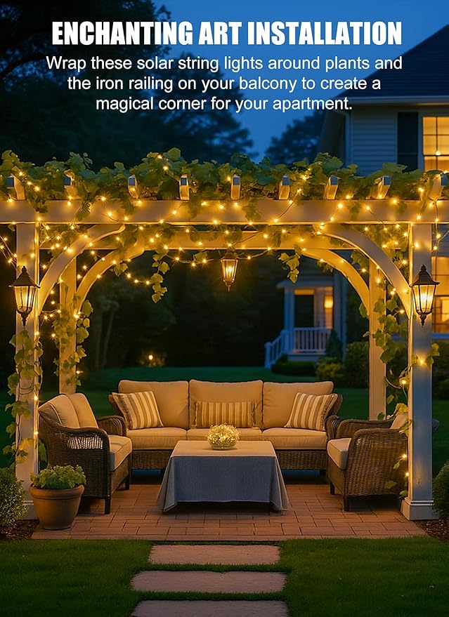 Solar String Lights, 6 Pack Total 198Ft 600 LED Fairy Lights Warm White | IP65 Waterproof Solar Fairy Lights with 8 Modes, Twinkle Solar Powered Outdoor Lights for Patio Yard Trees Wedding Christmas