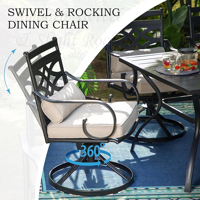 MFSTUDIO 5-Piece Patio Dining Set, 37" Square Metal Table, Swivel Chairs | For Deck, Backyard, Poolside, Garden