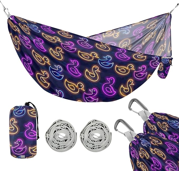 Camping Hammock Outdoor Hammocks for Outside Neon Ducks Beach Trees Portable Lightweight with Pockets Tree Straps Indoor