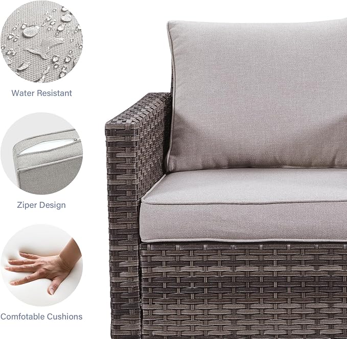 Luxury Wicker Outdoor Patio Chairs Set - 3 Piece Rattan Patio Furniture Bistro Chairs Set with Waterproof Wicker,Comfortable Cushions and Sturdy Metal Frame for Porch Deck Backyard(Mixed Grey/Beige)
