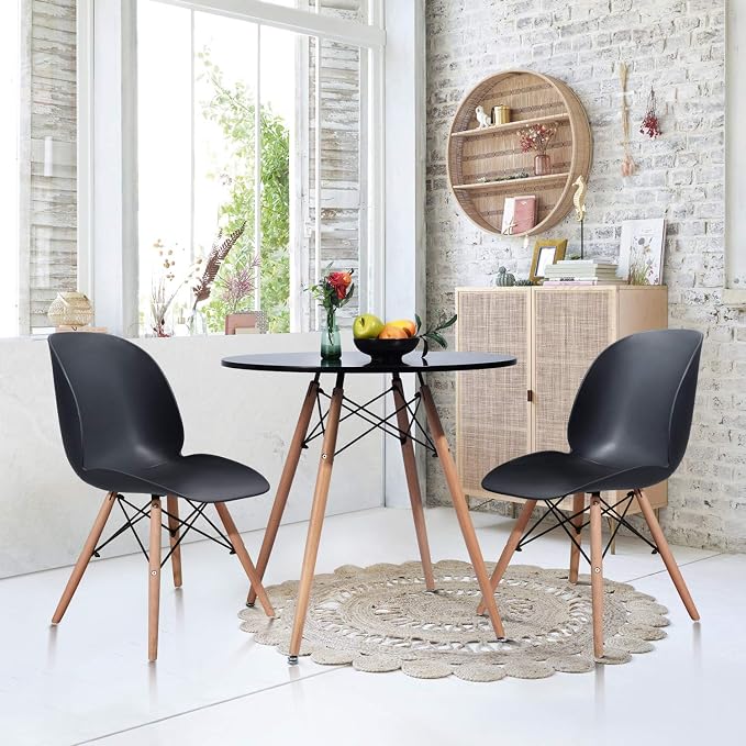 Homy Casa 31.5'' Outdoor Dining Table – Round Patio Table for 2-4 People, Mid-Century Modern Design, Perfect for Small Spaces, Coffee/Tea Table for Patio, Balcony, or Garden (Black)