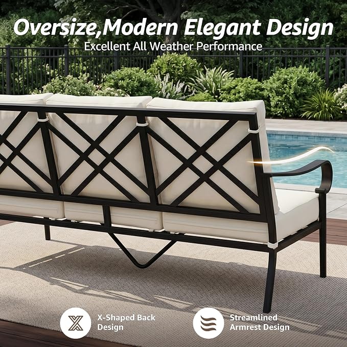 NATURAL EXPRESSIONS 4 Piece Patio Furniture Set, Vintage Metal Outdoor Conversation Set with High Back Swivel Rocking Chairs, 3 Seater Sofa Chairs for Balcony, Porch