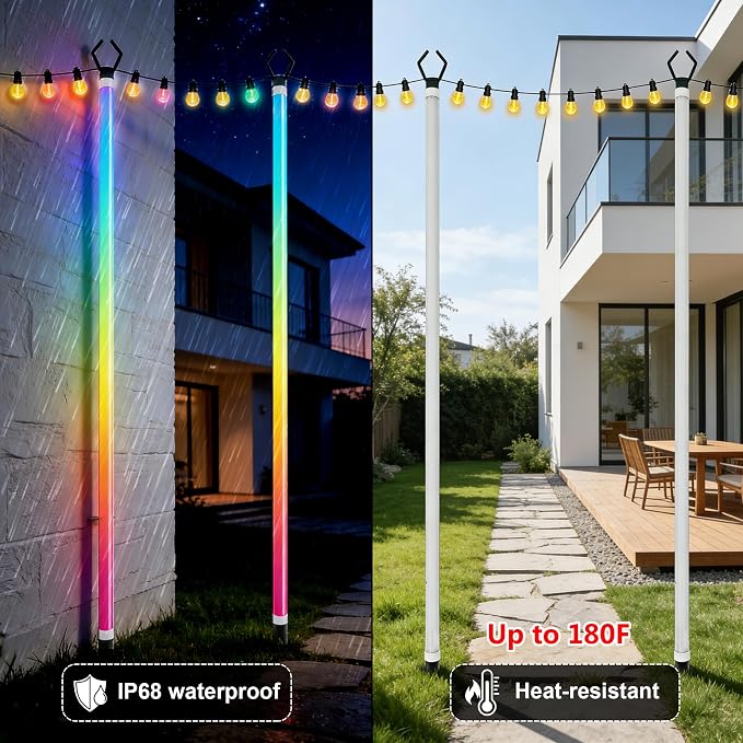 AILBTON 2-Pack 6.6FT RGB+IC Neon Ambient Light for Poles,Outdoor Clip-on Chasing Effect Lighting, Waterproof Neon Atmosphere Lights for Patio Outdoor Living Camping Party