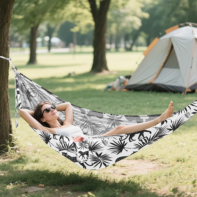 Camping Hammock Outdoor Hammocks for Outside Silhouettes of Leopards Beach Trees Portable Lightweight with Pockets Tree Straps Indoor